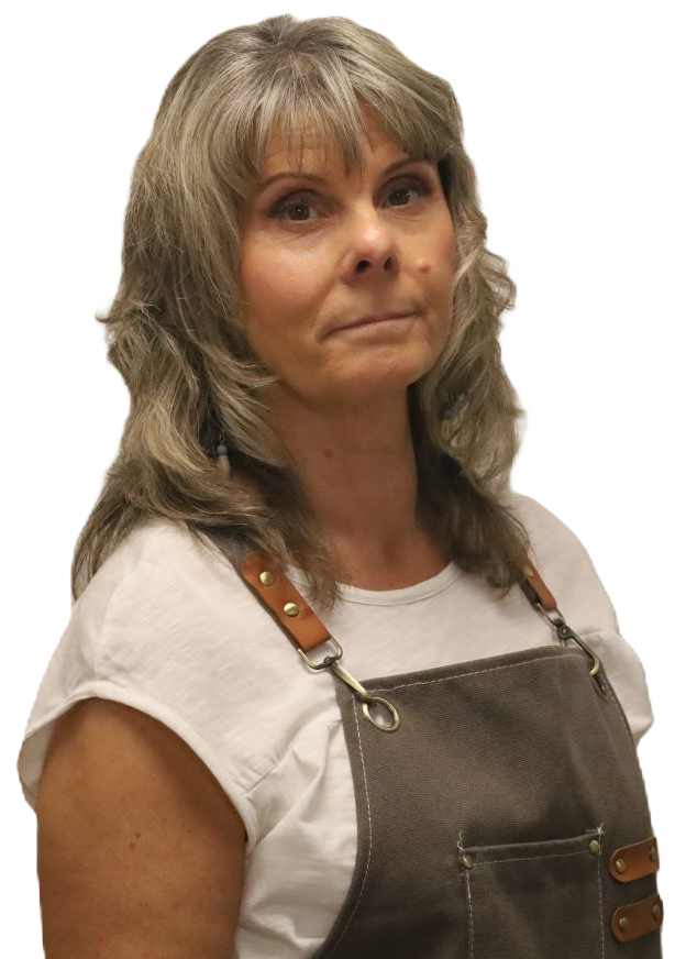 About Carol Ellis wearing workshop outfit for making jewelry